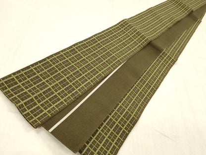 平和屋着物●男性　本場筑前博多織　角帯　格子　正絹　逸品　DABE6245cm