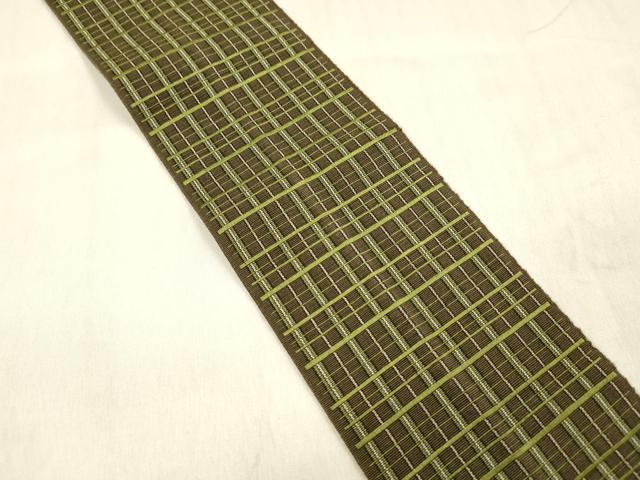 平和屋着物●男性　本場筑前博多織　角帯　格子　正絹　逸品　DABE6245cm