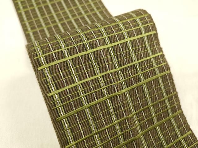 平和屋着物●男性　本場筑前博多織　角帯　格子　正絹　逸品　DABE6245cm
