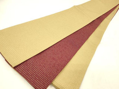平和屋着物●両面　半幅帯　格子　金糸　正絹　逸品　DABE6246cm