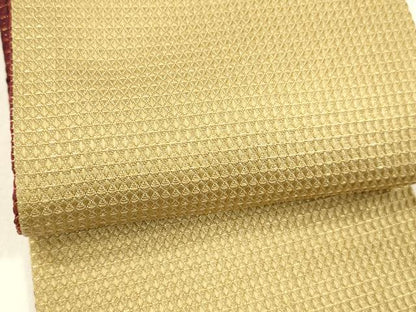 平和屋着物●両面　半幅帯　格子　金糸　正絹　逸品　DABE6246cm