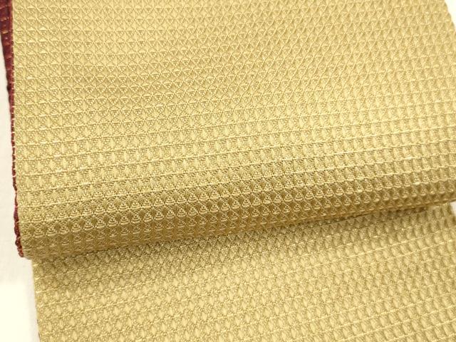 平和屋着物●両面　半幅帯　格子　金糸　正絹　逸品　DABE6246cm