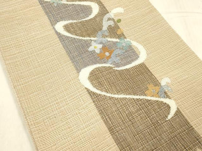 平和屋着物▽太鼓柄袋帯　スリーシーズン　春夏秋　流水花文　金銀糸　正絹　逸品　DABE6248cm