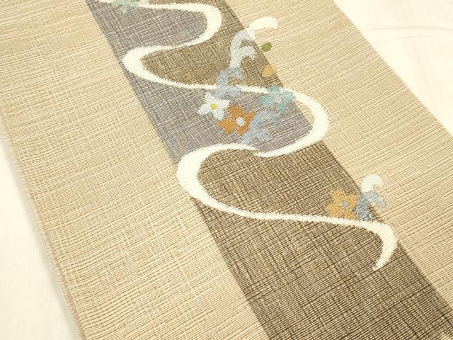 平和屋着物▽太鼓柄袋帯　スリーシーズン　春夏秋　流水花文　金銀糸　正絹　逸品　DABE6248cm