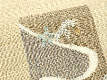 平和屋着物▽太鼓柄袋帯　スリーシーズン　春夏秋　流水花文　金銀糸　正絹　逸品　DABE6248cm