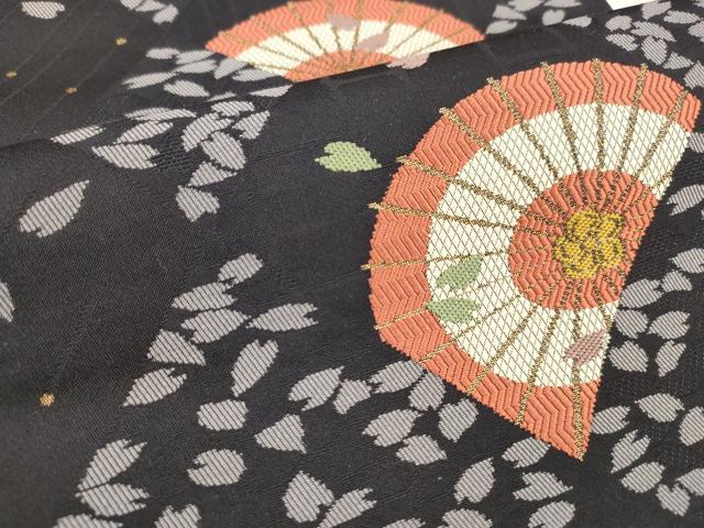 平和屋着物●西陣　丸福織物謹製　九寸名古屋帯　唐織　番傘舞花文　金糸　証紙付き　正絹　逸品　DABE6250cm