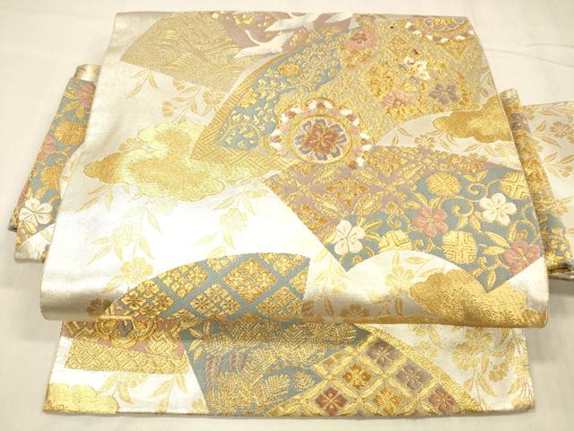 平和屋着物●つけ帯　唐織　飛鶴地紙花唐草文　金銀糸　正絹　逸品　DABE6254cm