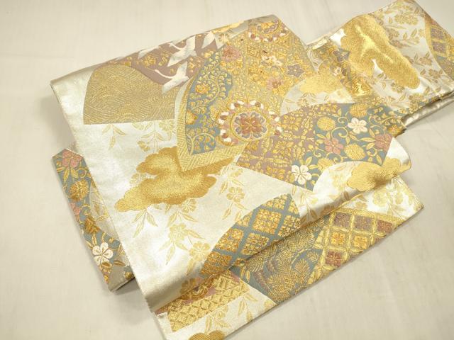 平和屋着物●つけ帯　唐織　飛鶴地紙花唐草文　金銀糸　正絹　逸品　DABE6254cm