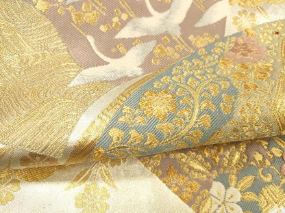 平和屋着物●つけ帯　唐織　飛鶴地紙花唐草文　金銀糸　正絹　逸品　DABE6254cm