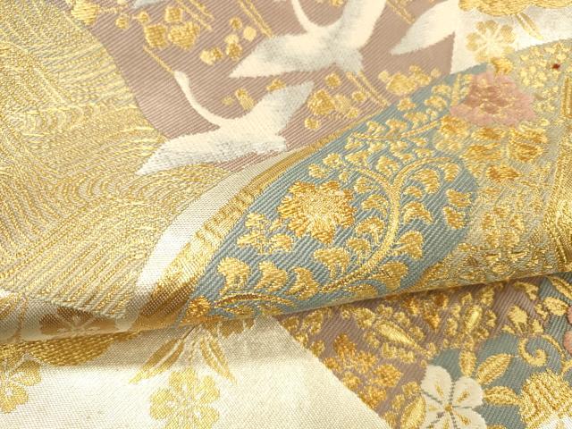 平和屋着物●つけ帯　唐織　飛鶴地紙花唐草文　金銀糸　正絹　逸品　DABE6254cm