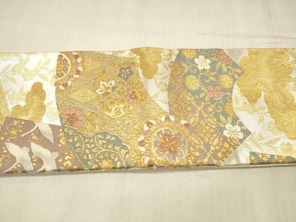 平和屋着物●つけ帯　唐織　飛鶴地紙花唐草文　金銀糸　正絹　逸品　DABE6254cm