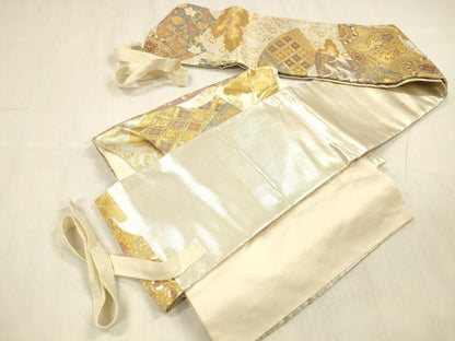 平和屋着物●つけ帯　唐織　飛鶴地紙花唐草文　金銀糸　正絹　逸品　DABE6254cm