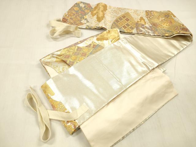 平和屋着物●つけ帯　唐織　飛鶴地紙花唐草文　金銀糸　正絹　逸品　DABE6254cm