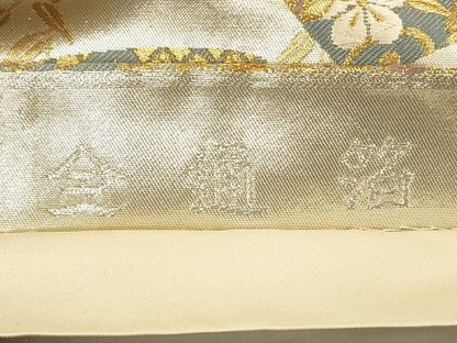 平和屋着物●つけ帯　唐織　飛鶴地紙花唐草文　金銀糸　正絹　逸品　DABE6254cm