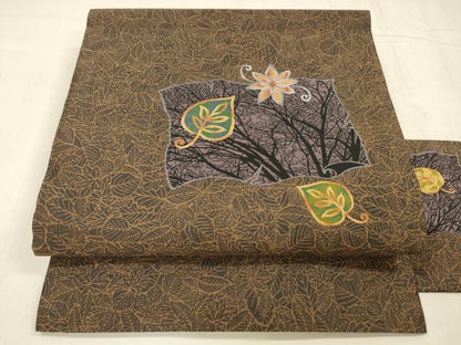 平和屋着物●九寸名古屋帯　草花文　正絹　逸品　DABE6258cm