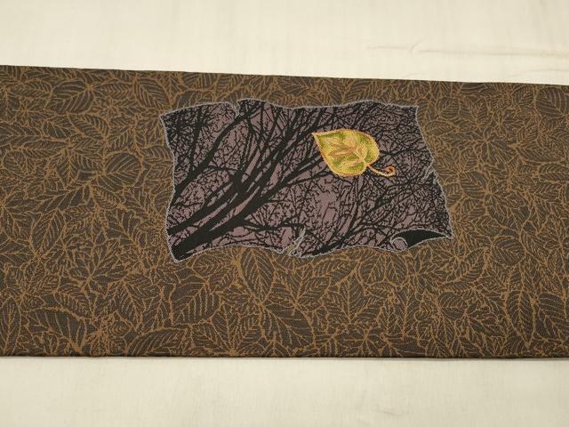 平和屋着物●九寸名古屋帯　草花文　正絹　逸品　DABE6258cm