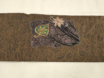 平和屋着物●九寸名古屋帯　草花文　正絹　逸品　DABE6258cm
