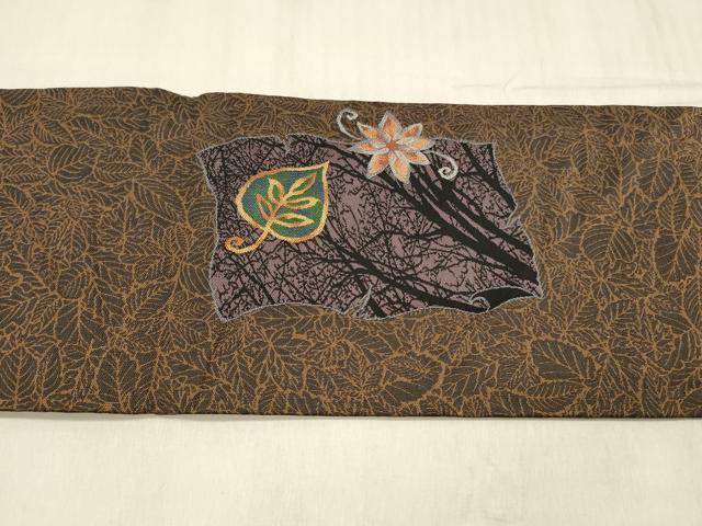 平和屋着物●九寸名古屋帯　草花文　正絹　逸品　DABE6258cm