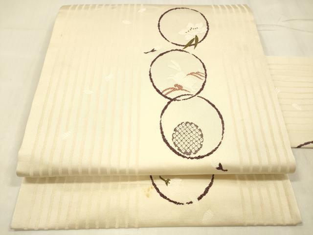 平和屋着物●九寸名古屋帯　唐織　花兎　正絹　逸品　DABE6260cm