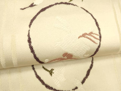 平和屋着物●九寸名古屋帯　唐織　花兎　正絹　逸品　DABE6260cm