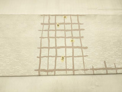 平和屋着物●九寸名古屋帯　唐織　格子　招き猫　小判　金糸　正絹　逸品　DABE6261cm