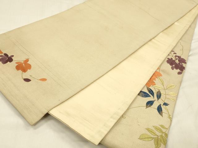平和屋着物●アンティーク　大正ロマン　太鼓柄　京袋帯　駒刺繍　総刺繍　鼓草花文　藤花房　金糸　正絹　逸品　DABE6265cm