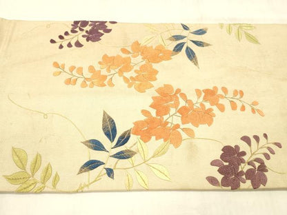 平和屋着物●アンティーク　大正ロマン　太鼓柄　京袋帯　駒刺繍　総刺繍　鼓草花文　藤花房　金糸　正絹　逸品　DABE6265cm