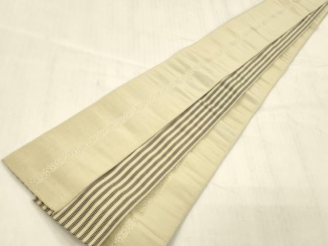 平和屋着物●男性　本場筑前博多織　両面　角帯　献上　間道　正絹　逸品　DABE6272cm