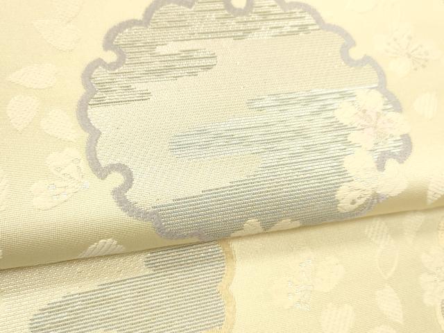 平和屋着物●六通柄袋帯　唐織　雪輪舞花文　銀糸　正絹　逸品　DABE6274cm