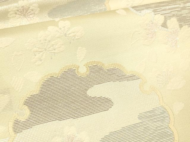 平和屋着物●六通柄袋帯　唐織　雪輪舞花文　銀糸　正絹　逸品　DABE6274cm