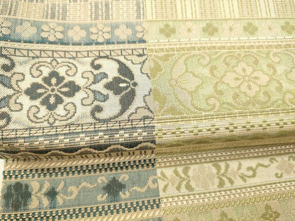 平和屋着物●全通柄袋帯　横段草花文　正絹　逸品　DABE6275cm