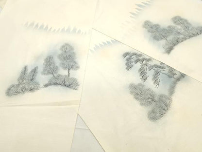 平和屋着物▼付下げ　反物　着尺　紬地　手描き　作家物　渡り橋風景文　逸品　未使用　DABE6588zy