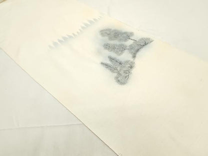 平和屋着物▼付下げ　反物　着尺　紬地　手描き　作家物　渡り橋風景文　逸品　未使用　DABE6588zy