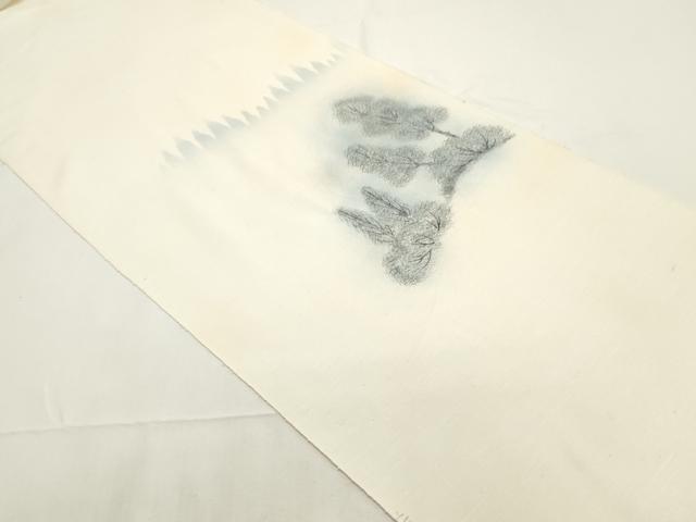 平和屋着物▼付下げ　反物　着尺　紬地　手描き　作家物　渡り橋風景文　逸品　未使用　DABE6588zy