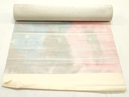 平和屋着物▼袋帯　帯反物　霞文　銀通し地　逸品　未使用　DABE6678zy