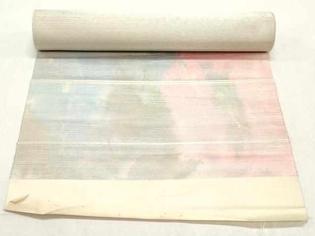平和屋着物▼袋帯　帯反物　霞文　銀通し地　逸品　未使用　DABE6678zy