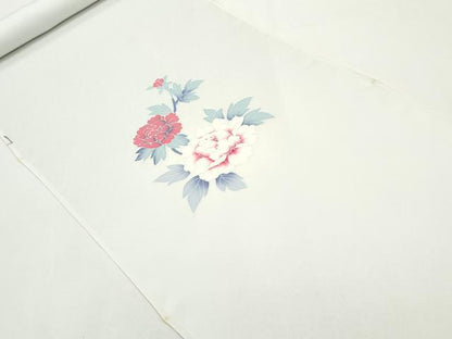 平和屋着物▼付下げ　反物　着尺　扇面草花文　逸品　未使用　DABE6684zy