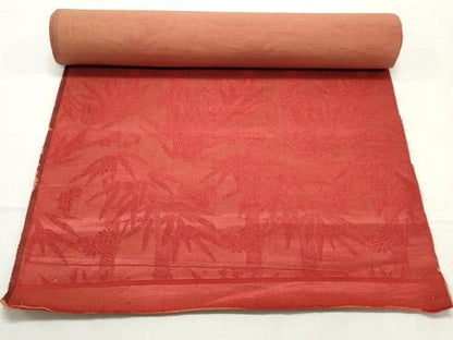 平和屋着物▼アンティーク　大正ロマン　名古屋帯　帯反物　笹竹花文　深緋色　逸品　DABE6693zy