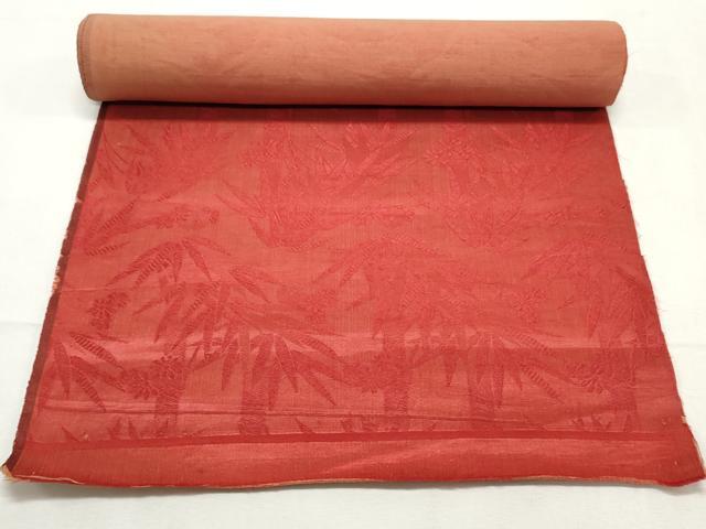 平和屋着物▼アンティーク　大正ロマン　名古屋帯　帯反物　笹竹花文　深緋色　逸品　DABE6693zy