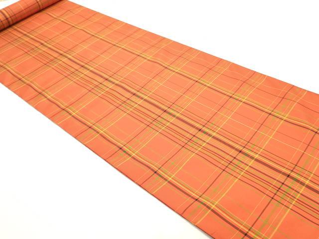 平和屋着物▼本場大島紬　反物　着尺　格子　証紙付き　逸品　未使用　DABE6729zy