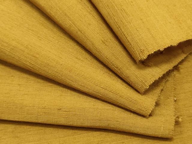 平和屋着物▼袋帯 反物 紬地 霞文 黄金色 逸品 未使用 DABE6802zy