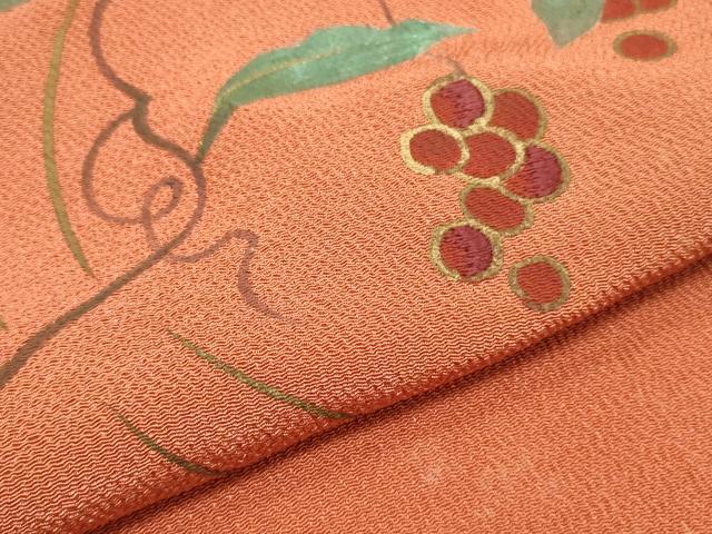平和屋着物＊夏物　つけ帯　手描き　葡萄蔦の葉文　麻　逸品　DAAX4641ps 平和屋着物＊夏物 つけ帯 手描き 葡萄蔦の葉文 麻 逸品 DAAX4641ps