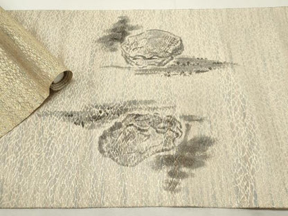 平和屋着物▼名古屋帯 帯反物 風景文 金糸 逸品 未使用 DABE6815zy