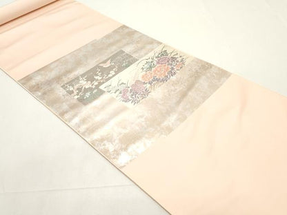 平和屋着物▼西陣　よこくに謹製　名古屋帯　帯反物　唐織　横段花鳥文　プラチナ箔　証紙付き　逸品　未使用　DABE6826zy