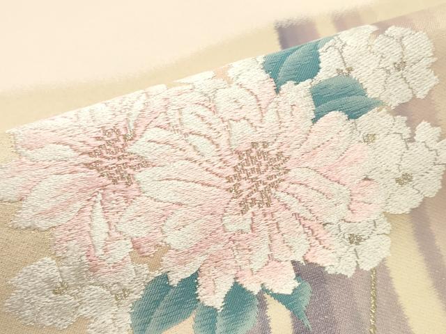 平和屋着物▼西陣　京の名門　じゅらく謹製　名古屋帯　帯反物　草花文　金糸　証紙付き　逸品　未使用　DABE6828zy