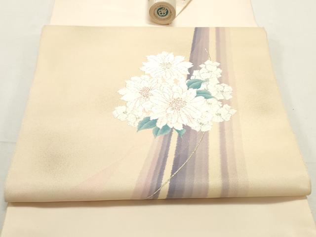 平和屋着物▼西陣　京の名門　じゅらく謹製　名古屋帯　帯反物　草花文　金糸　証紙付き　逸品　未使用　DABE6828zy