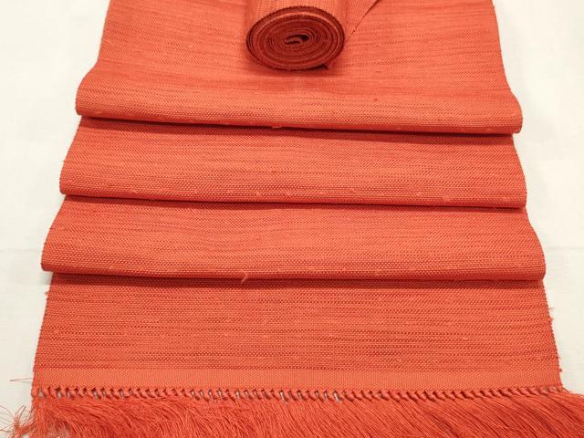 平和屋着物▼名古屋帯　帯反物　紬地　樺色　逸品　DABE6830zy