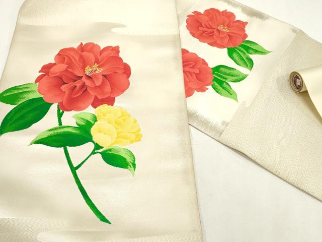 平和屋着物▼西陣　名古屋帯　帯反物　唐織　枝花文　金糸　証紙付き　逸品　未使用　DABE6835zy