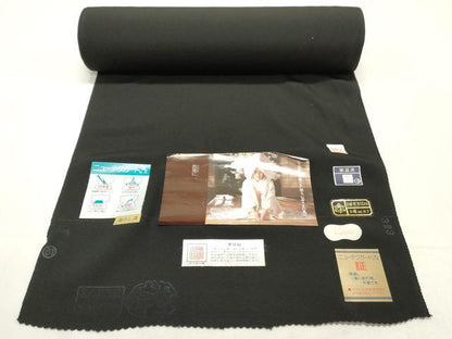 平和屋着物▼黒紋付　黒生地　反物　着尺　京染　逸品　未使用　DABE6850zy