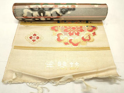 平和屋着物▼名古屋帯　帯反物　舞花文　金糸　逸品　未使用　DABE6906zy